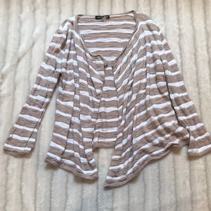 Cable & Gauge tan white striped open front cardi